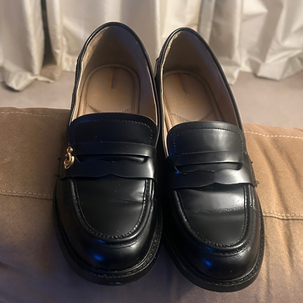 Sam Edelman Colin Black Leather Loafers with Gold Detail